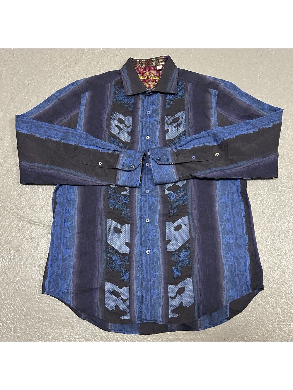 LIMITED EDITION Robert Graham Button Shirt Blue Black Stripe Size L (423/682)